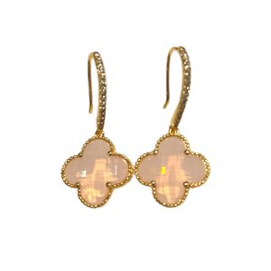 Gold Plated Earrings With Light Pink Crystal