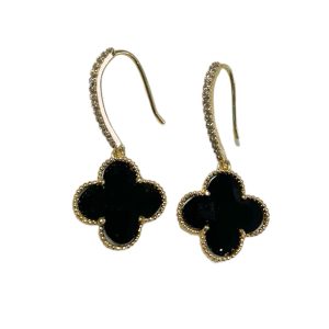 Gold Plated Earrings With Black Crystal