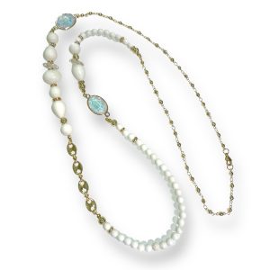 Long Gold Plated Necklace With White Beads