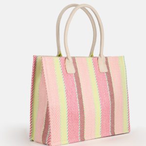 1054-595-48 Τσάντα Ώμου Shopper Ριγέ Σε Ροζ Αποχρώσεις Seidenfelt