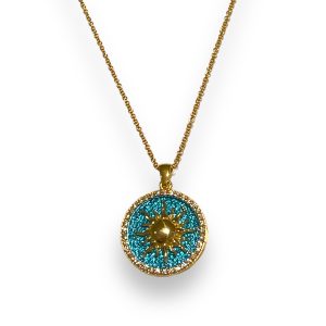 Handmade Sun Necklace Made of Gold Plated Silver With Zirconia