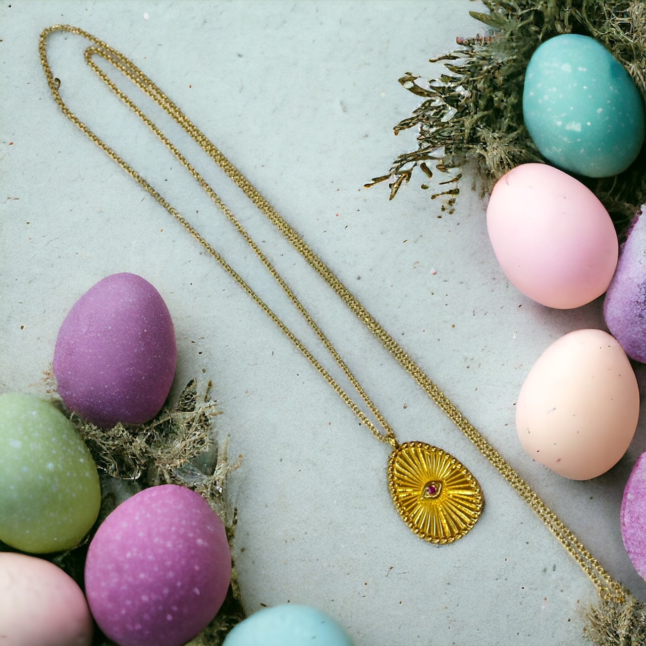 Gold Plated Egg Necklace With Evil Eye