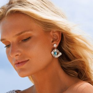 Greek Eye Statement Earrings / Crystal + Aquamarine Caroline Svedbom